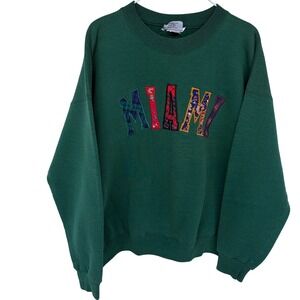 Vintage 90s Miami Hurricanes Crewneck Sweatshirt XL Mens Plaid Green Embroidered